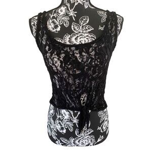 Voice Cropped Semi Sheer Lace Tank TopWide Strap Floral Sexy Rave Party